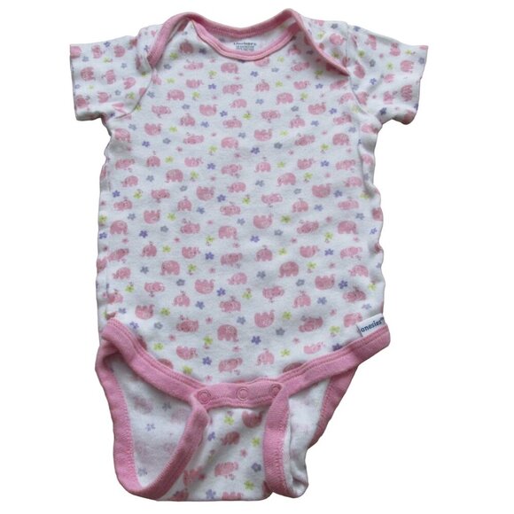 Gerber One Piece Onesie Toddler Girls 18M Pink Floral Elephant‎ Short Sleeve - Picture 1 of 3